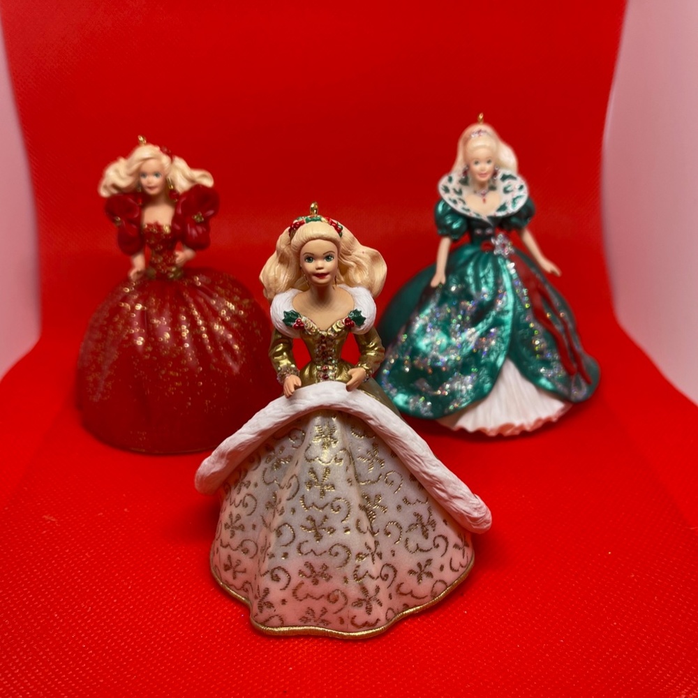 HALLMARK Holiday Barbie ornaments lot of three - 1993-1994-1995, 3.5" tall #7414
